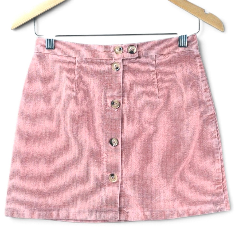 Simplee Corduroy Button Front Mini Skirt Womens Size M Pink Excellent Retro Boho